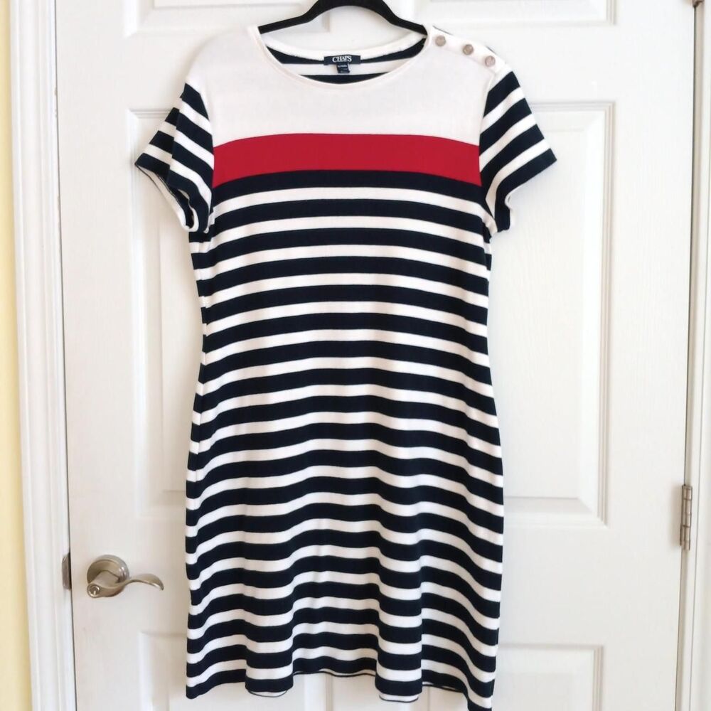 Chaps Short Sleeve Nautical Striped Dress XL